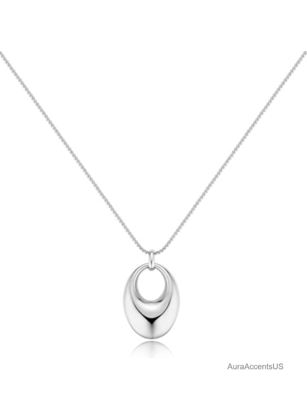 925 Silver Plated Oval Pendant Necklace 18K Gold Tone Adjustable 30"